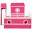 Lit mezzanine pleine grandeur rose avec glissade, tente et tour - conception de fenêtre inspirée, pin de qualité, espace de jeu supplémentaire avec pinède fermé, dessous aéré pour les marionnettes-237279080