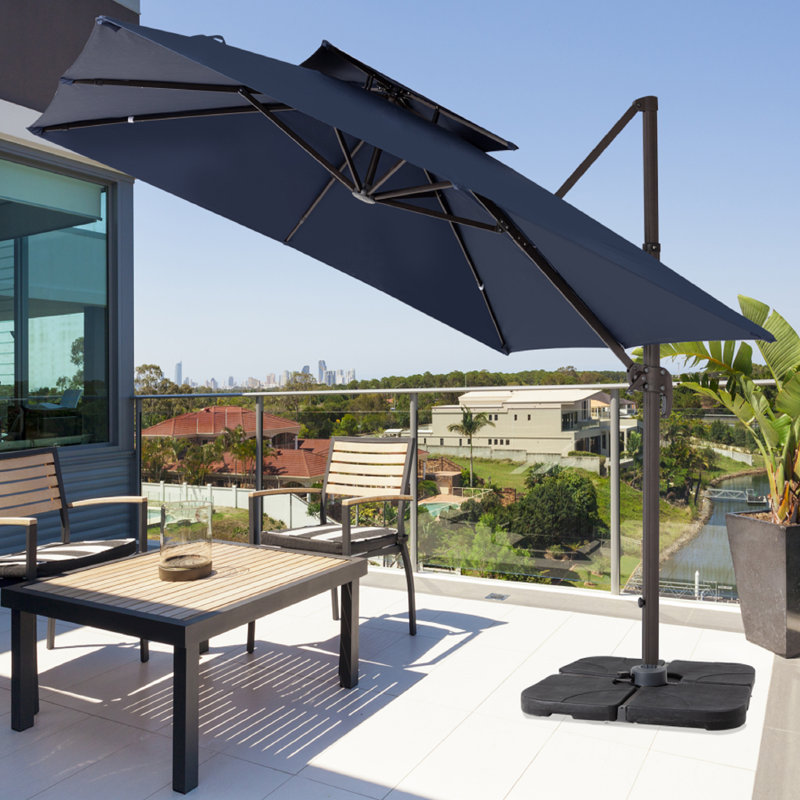Parasol carré en porte-à-faux 10 pi Anand, H 99,24 po x l 132 po x P 132 po, Marine