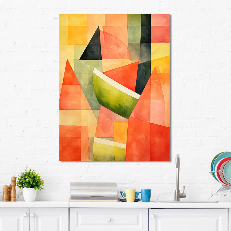 Red Geometric Watermelon Pattern 1 - Melon Wall Art, 32" H x 24" W x 1" D
