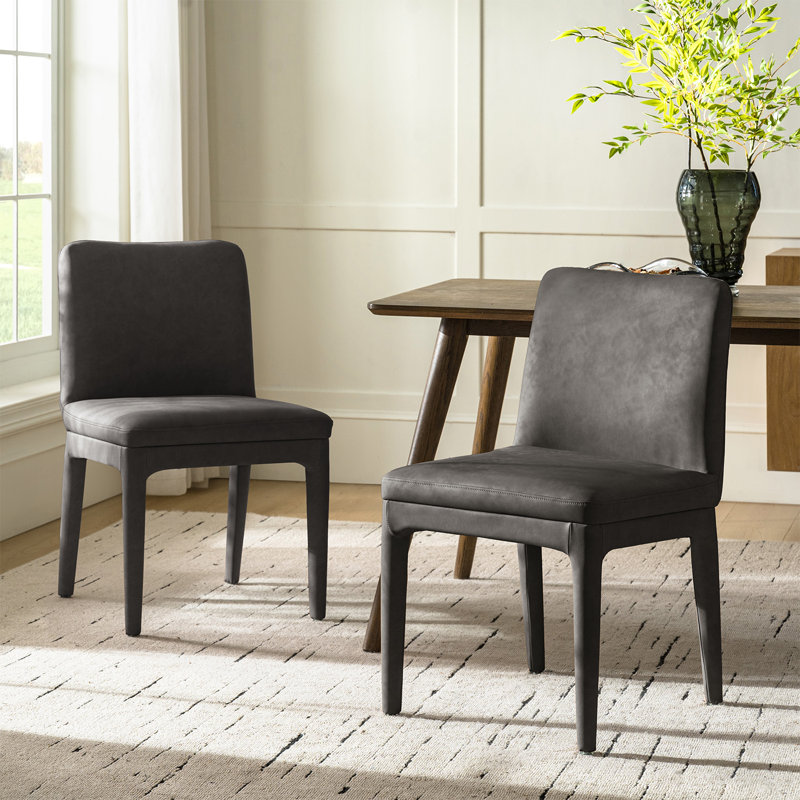 Eudora 33"H Modern Faux Leather Dining Chair With Solid Wood (Set of 2), Charcoal