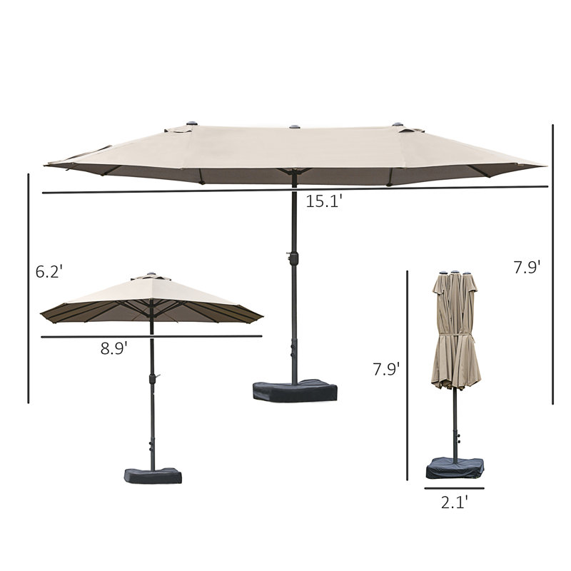 Parasol d'extérieur rectangulaire en acier 15 'Tayab, Brun