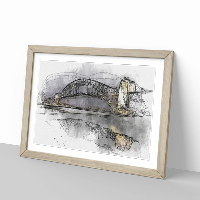 Sydney Harbour Bridge Australia in Abstract - Picture Frame Graphic Art Print, 62cm H x 87cm W x 2cm D, Oak Framed