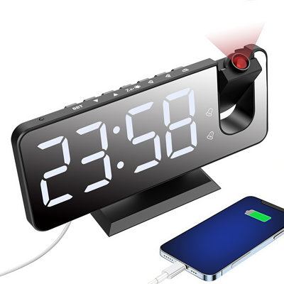 Réveil à projection, miroir numérique à DEL avec port de charge USB, double alarme, luminosité automatique et réglable à 4 niveaux, sommeil pour la chambre à coucher