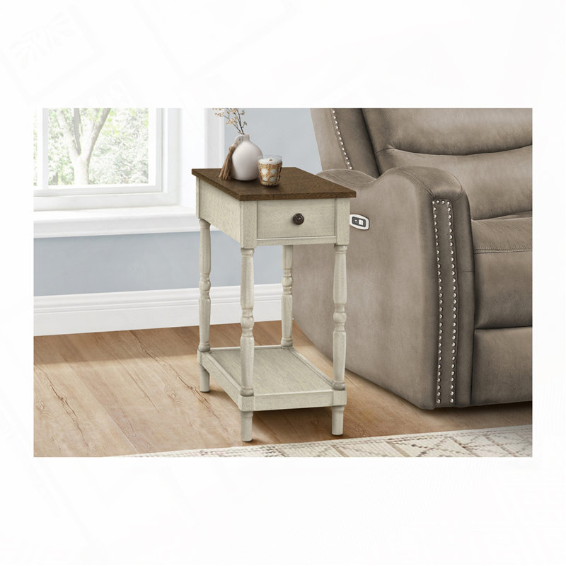 Table de bout avec rangement Deleyza, Brun / blanc antique 