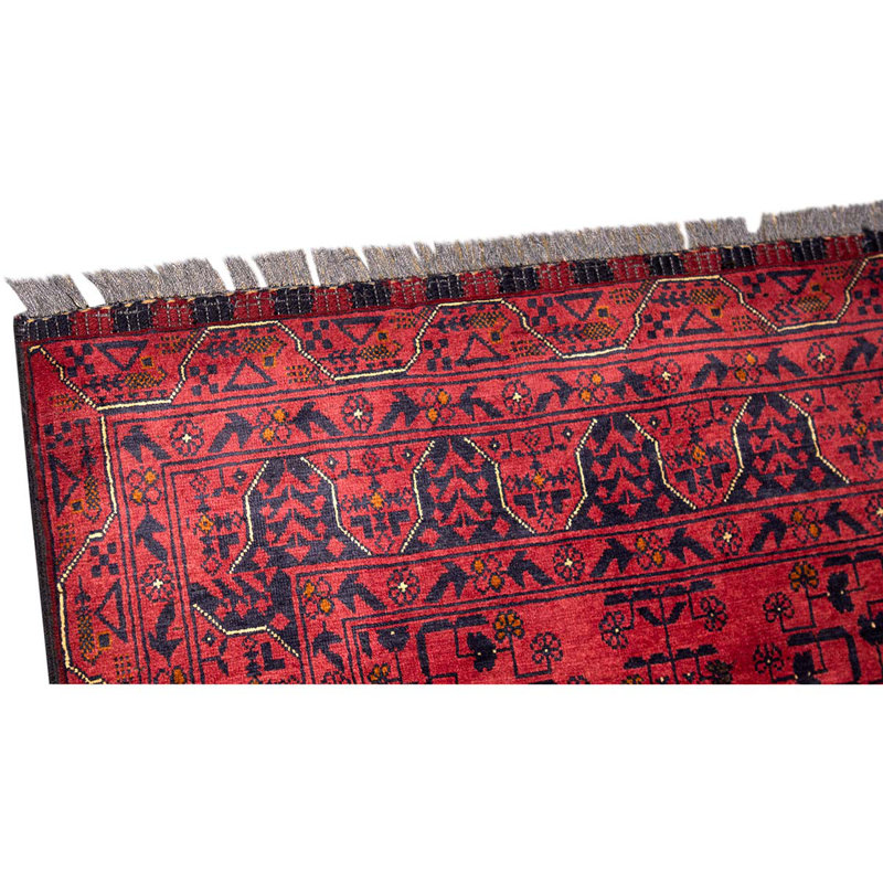 Tapis rouge / bleu en laine noué à la main de conception unique 3 pi 3 po x 4 pi 9 po