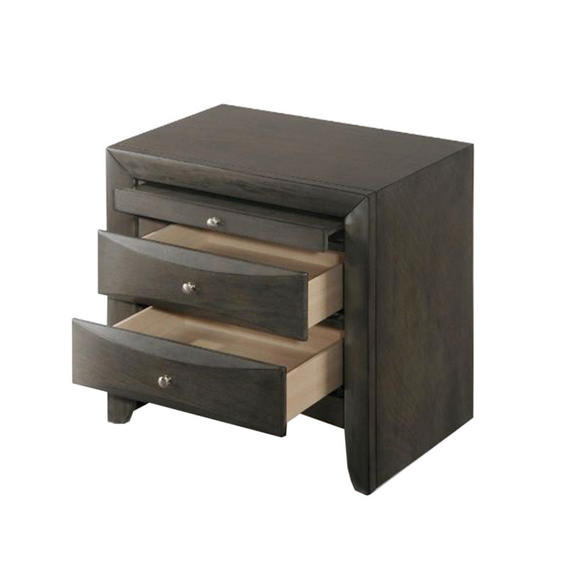 Table de chevet invitante en bois de chêne gris avec 2 tiroirs et 1 plateau pour la chambre à coucher