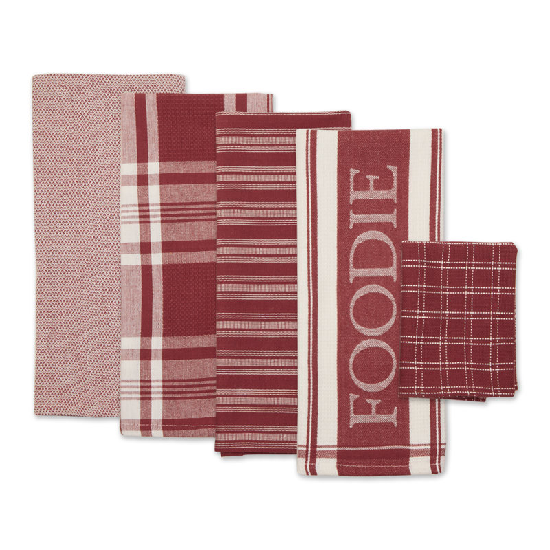 Cotton Stripe Jacquard Kitchen Towel Linen Set, Barn Red