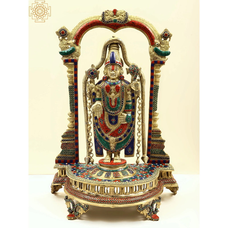 24" Brass Venkateshwara Balaji Statue with Inlay – Handcrafted Hindu Temple Decor for Home & Spiritual Spaces