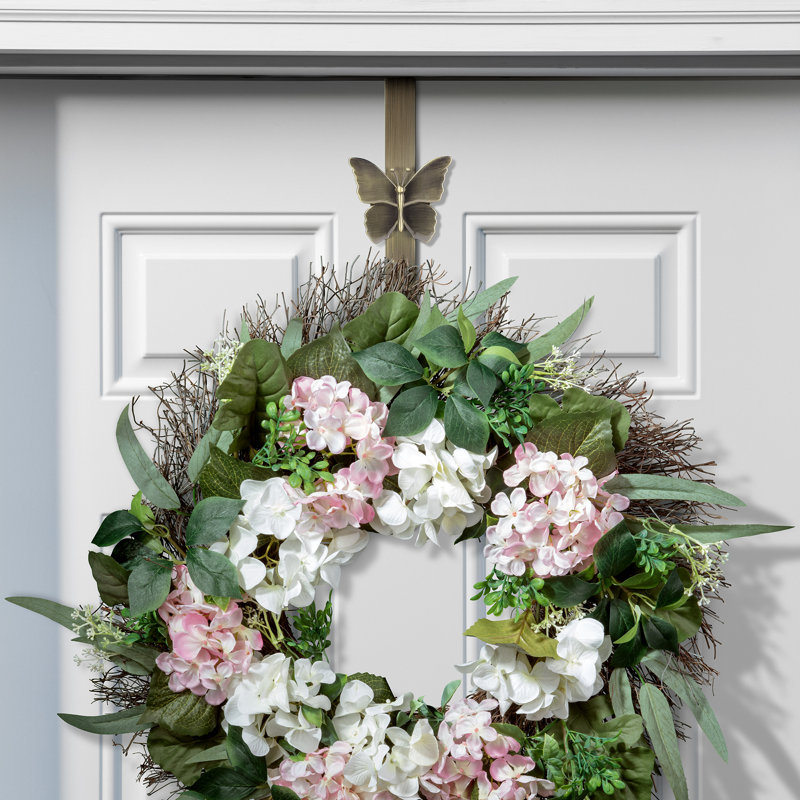 Adjustable Length Wreath Hanger with 4 Interchangeable Icons, Antique Brass