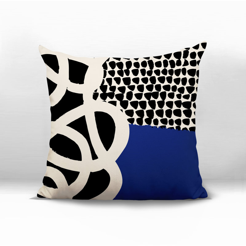 Oreiller carré réversible intérieur / extérieur Deo, H 19 po x l 19 po, Bleu marine / noir / blanc cassé abstrait
