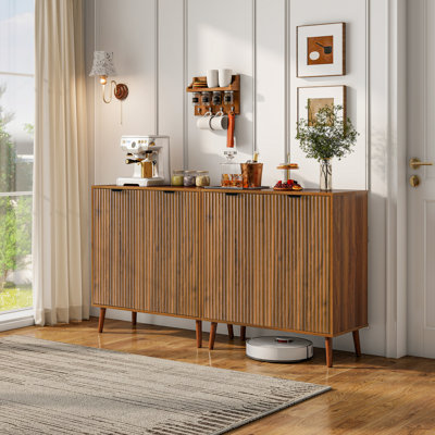 Sideboard And Buffets Cabinet, Fluted Sideboard Cabinet, Kitchen Buffet Table, Dining Storage Credenza, 31.5 X 15.8 X 34.7 In