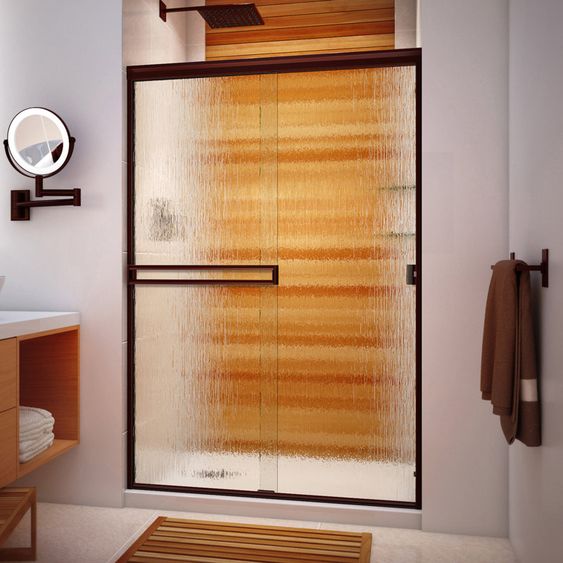 46" W x 70" H Bypass Semi-Frameless Shower Door, Brushed Nickel, Clear