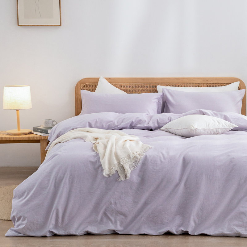 BESTOUCH Duvet Cover Set 100% Washed Cotton Linen Feel Lightweight, Taro Purple, Full Duvet Cover + 2 Standard Pillowcases