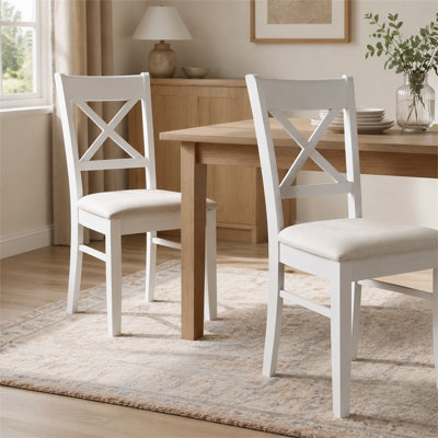 Upholstered Dining Chair Set, Rubberwood Cross Back Kitchen Chairs