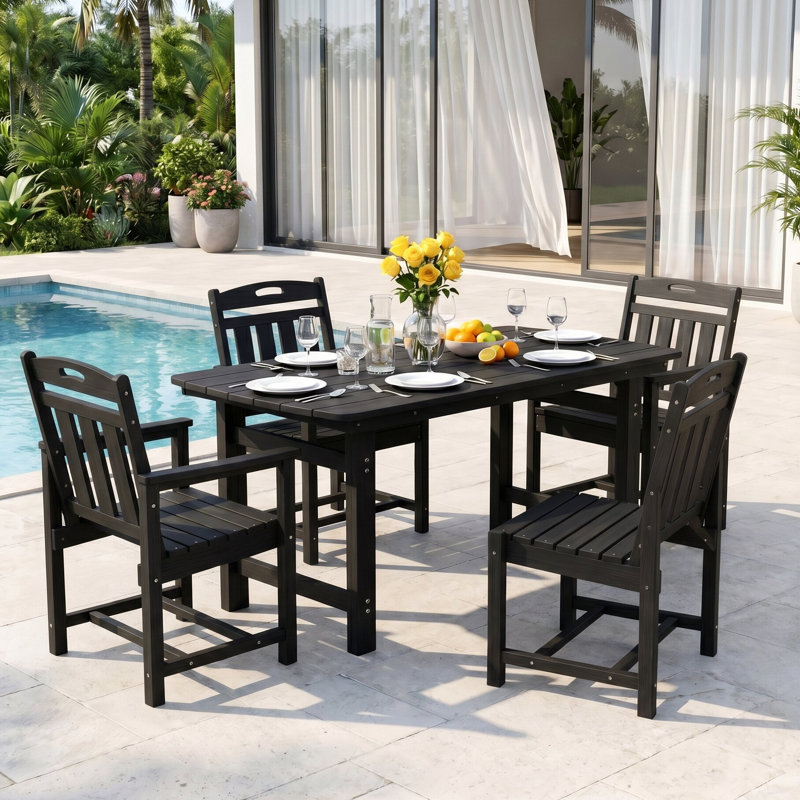 Ensemble de salle à manger rectangulaire 4 pièces pour 4 personnes avec trou pour parasol 4 personnes, Noir