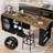Kitchen Island With Extended Table, Storage Cabinet, Drawers, Rustic Brown & Black Oak-988985761