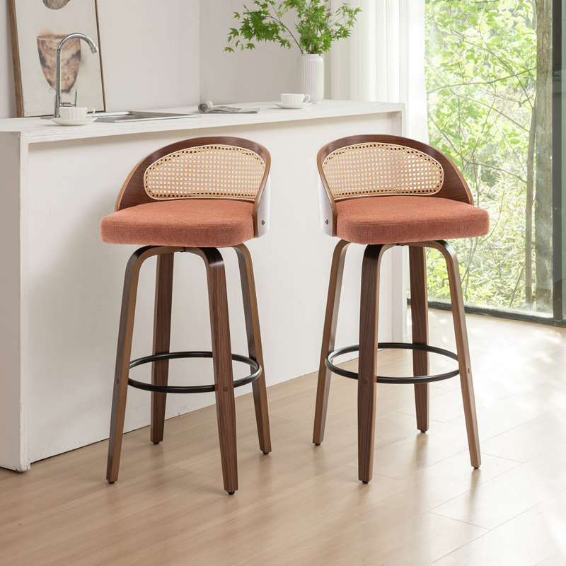 Tabourets pivotants en lin Leeana, Tabouret de bar (siège d'une hauteur de 30 po), Orange