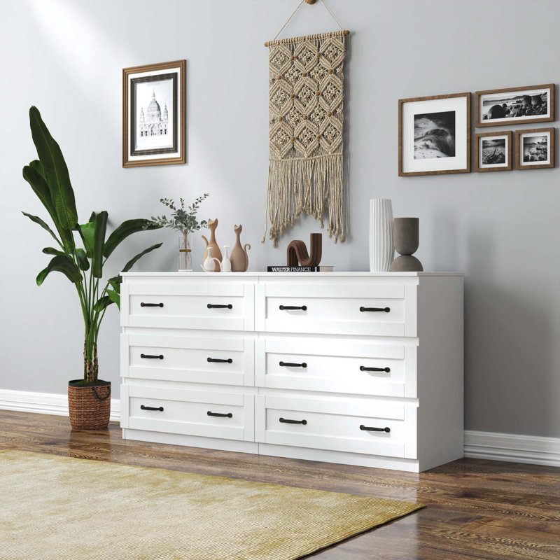 Modern Cabinet With 6 Drawers ,  Wood Chest Of Drawers With Metal Handle,  Storage Organizer For Living Room , Bedroom Or Hallway