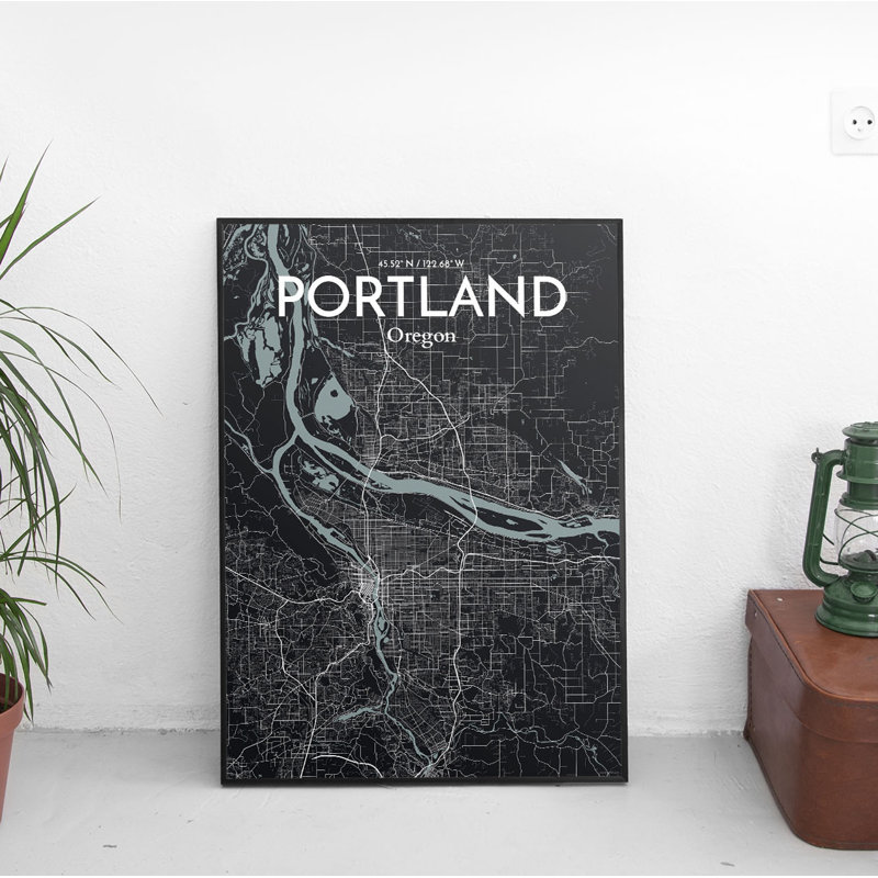 « portland city map », reproduction d’impression sur affiche en minuit, H 17 po x l 11 po x P 0,05 po