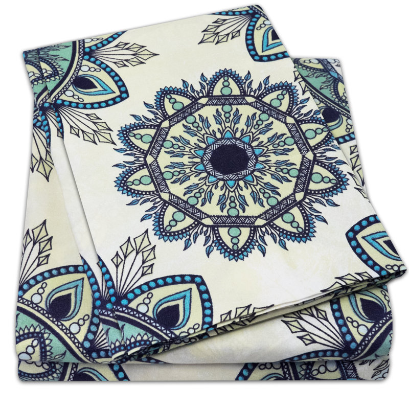 Mandala Ashley Printed Microfiber Sheet Set, Cal. King Sheet Set with 2 Pillowcases