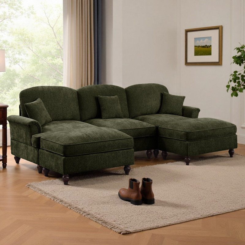Canapé modulaire en U avec 2 repose-pieds CloudHaven Classic - Cloud Cloud Chenille, Vert