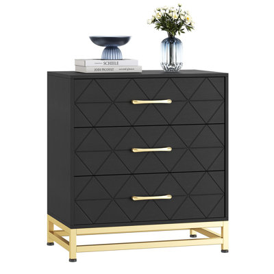 Commode moderne à 3 tiroirs pour la chambre à coucher - large commode en bois avec poignées en métal, tiroirs de rangement spacieux, grande table de chevet