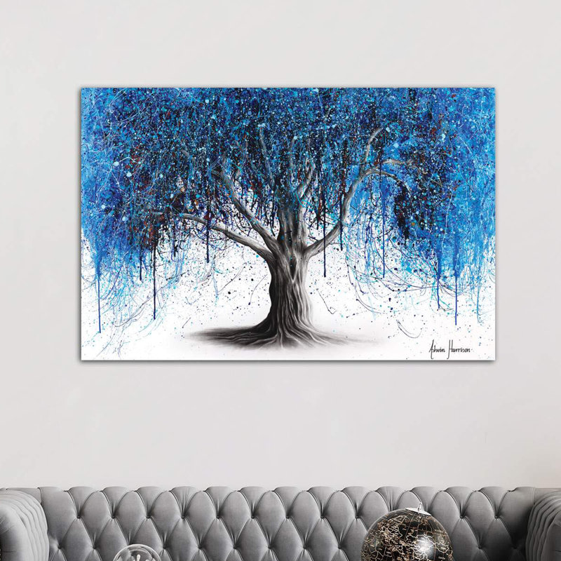 «Blue Midnight Tree» par Ashvin Harrison - impression d'art graphique, Toile tendue, H 8 po x l 12 po x P 0,75 po