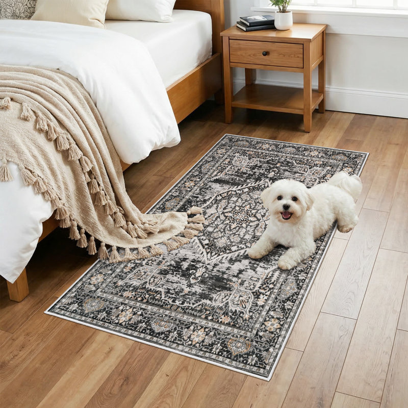 Washable Entryway Rug: Farmhouse Kitchen Hallway Rug Wide Soft Water Resistant Floor Mat for Bathroom Nursery Non Slip Indoor Carpet for Living Room Bedroom Dining Room(Black)
