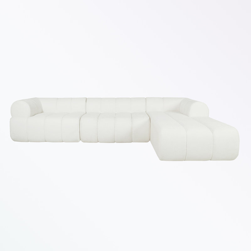 Canapé modulaire en forme de L Boneless avec éponge et méridienne haute densité, Mélange de polyester beige