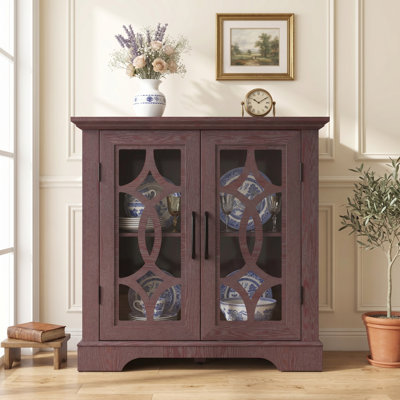 Buffet 34,37 "x 15,55" x 34,06 "avec 2 portes en verre trempé, armoire de rangement à tablette réglable