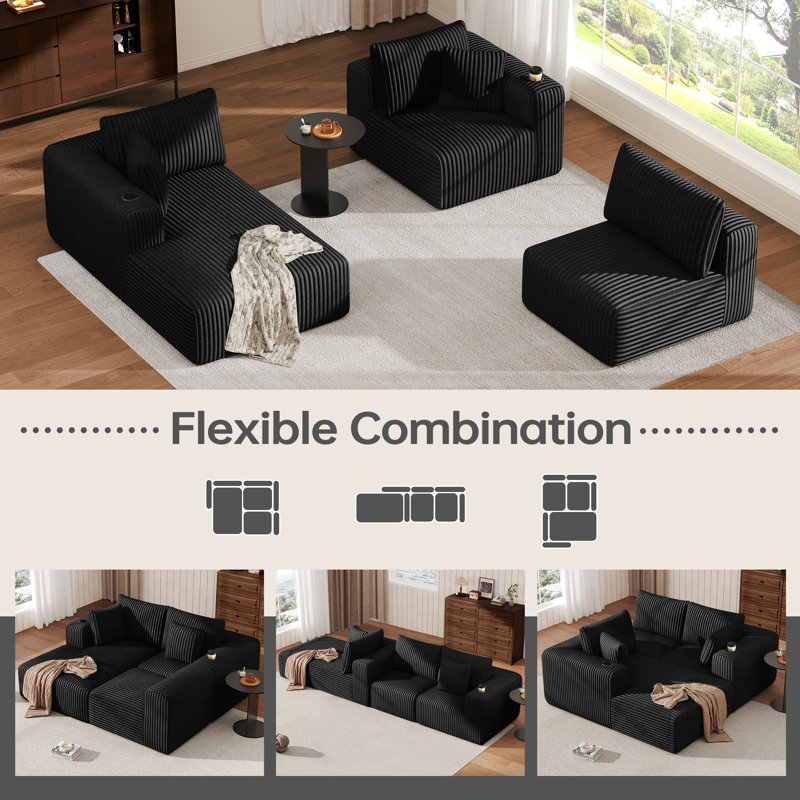 Canapé-lit modulaire sans assemblage avec méridienne gauche, canapé modulaire rembourré avec coussin, canapé-lit combiné gratuit pour le salon