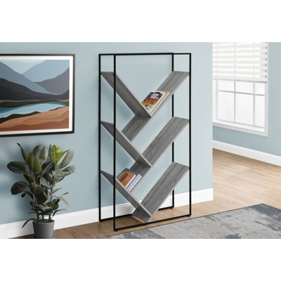 Bibliothèque, bibliothèque, étagère, 3 niveaux, H 60 po, bureau, chambre à coucher, stratifié gris, métal noir, contemporain, moderne