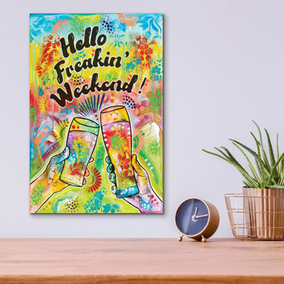  «Cheers - Hello Freakin Weekend» par Dean Russo, art mural en verre acrylique, 12 po x 16 po