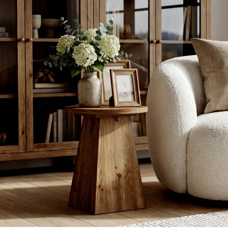 Solid Wood Pedestal End Table, 1