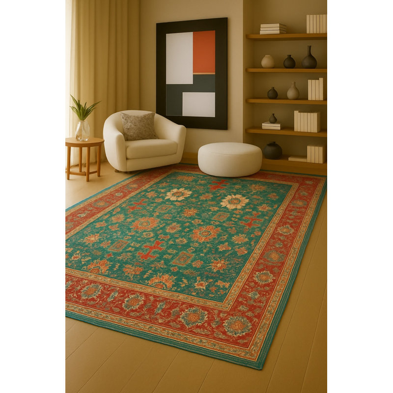 Tapis brun tissé à motif traditionnel lavable Mosso, 3 pi 3 po x 4 pi 11 po
