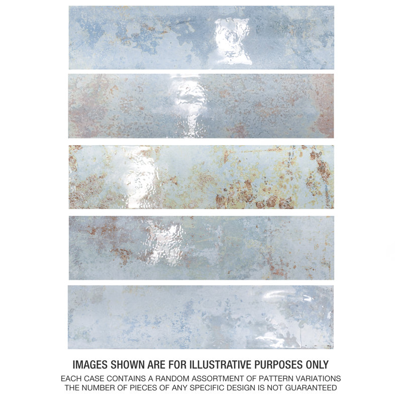 Biarritz 3" x 11.88" Straight Edge Ceramic Brick Look Subway Wall Tile, Blue
