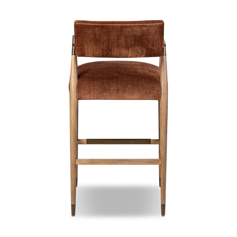 Waldon Stool, Counter Stool (27.68" Seat Height), Altair Sienna/Polyester, Drifted Oak/Brushed Brass