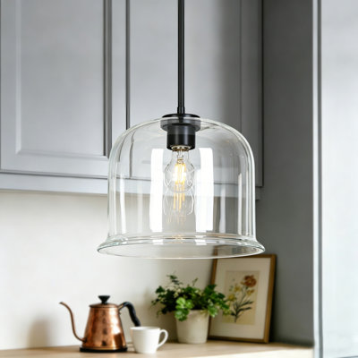 Justyce 1-Light 11.8'' W Black Modern Dome Kitchen Island Single Pendant Light