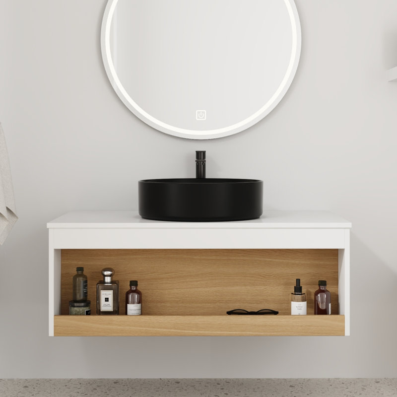 Ensemble de meuble-lavabo flottant 36 po - Design mural peu encombrant avec vasque, Black