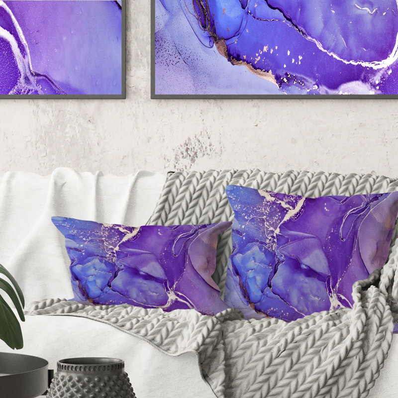Coussin décoratif mauve et mauve à motif d'art moderne fuchsia, 18 po x 18 po
