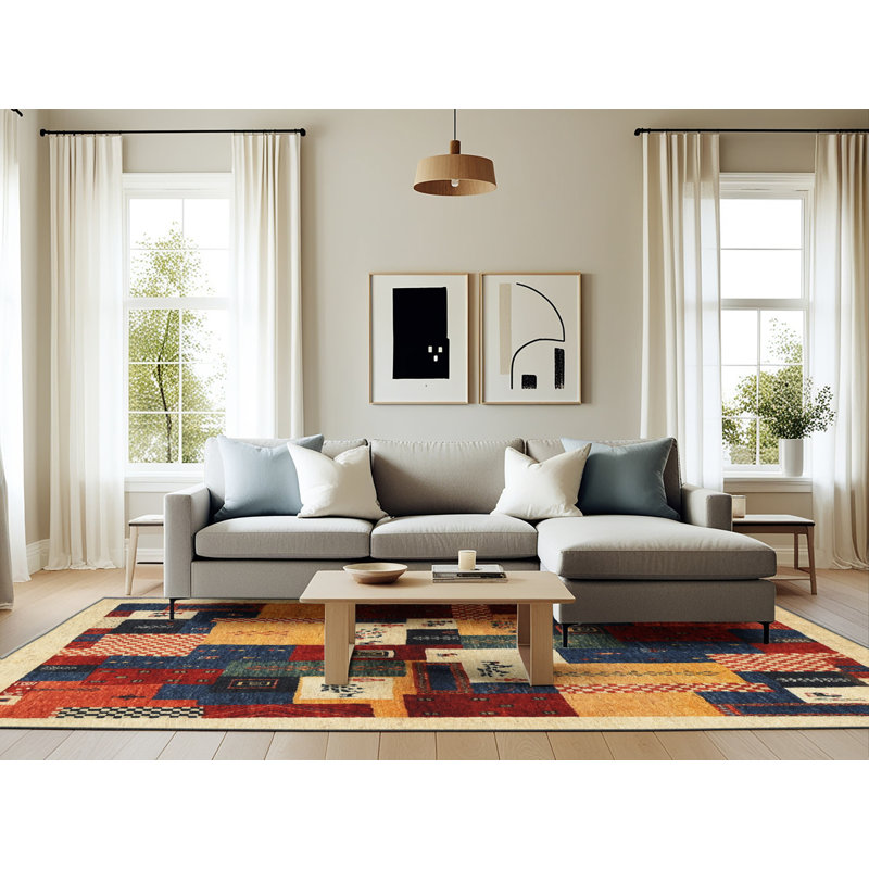 Gris/beige/rouge Tapis décoratif, Rectangle 6 pi x 9 pi