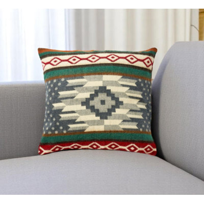 Housse de coussin 20 po bleu et ivoire Southwestern