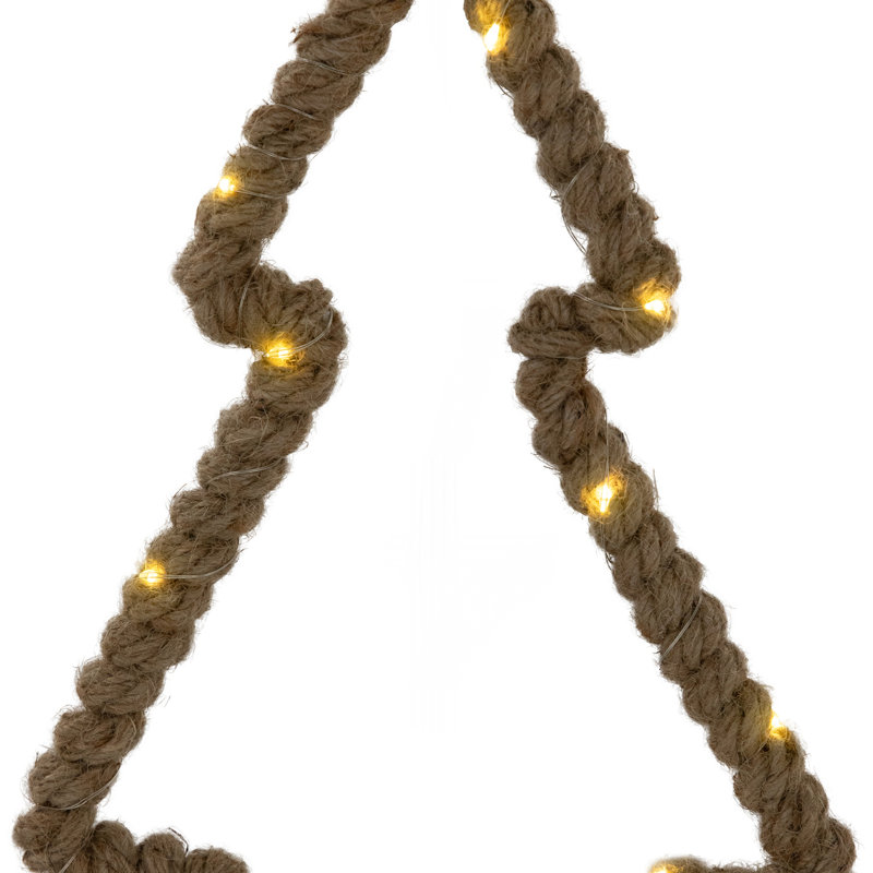 Lighted Jute Wrapped Pine Tree Silhouette Hanging Christmas Decoration - 14"
