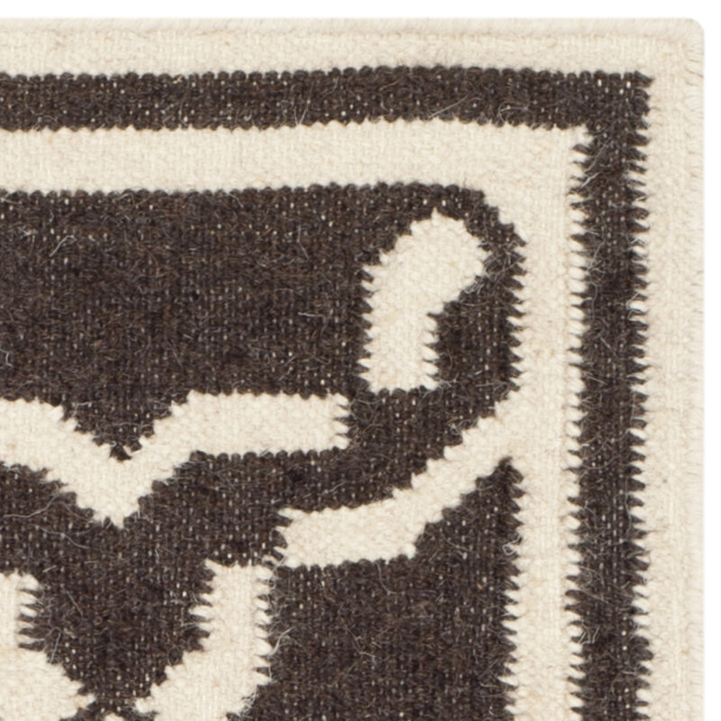 Rodgers Hand Woven Flat Weave Wool/Cotton Geometric Rug in Chocolate, Square 8'