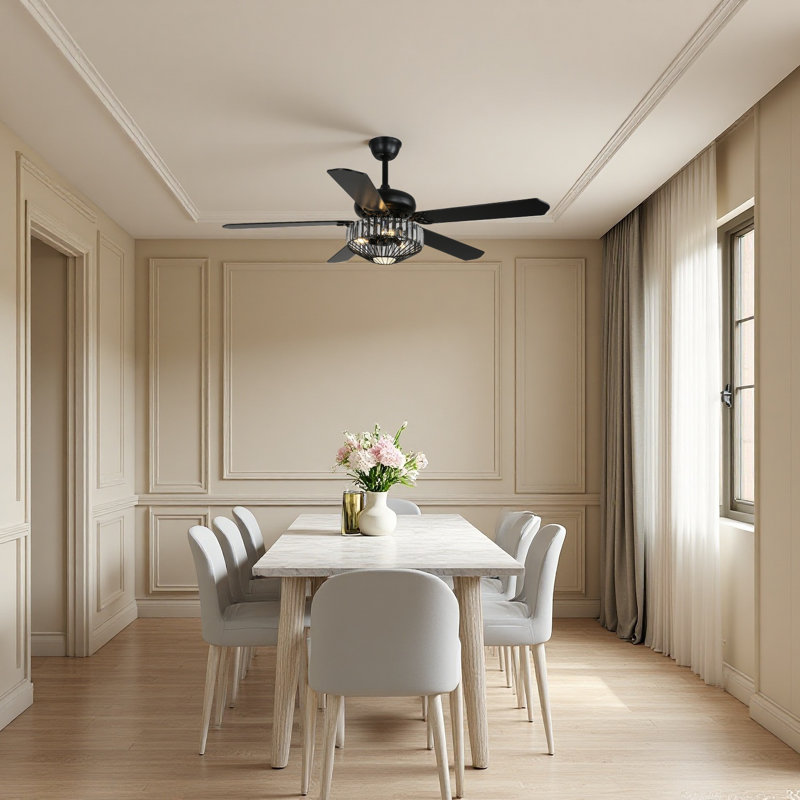42" Crystal Chandelier Fan with Remote, 6-Speed Reversible DC Motor & Dual Downrods – Year-Round Comfort & Modern Style