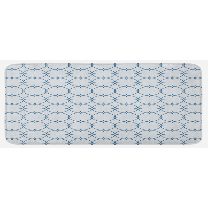 Diagonal Checkered Squares With Delicate Elliptic Details Simplistic Retro Design Blue White Kitchen Mat