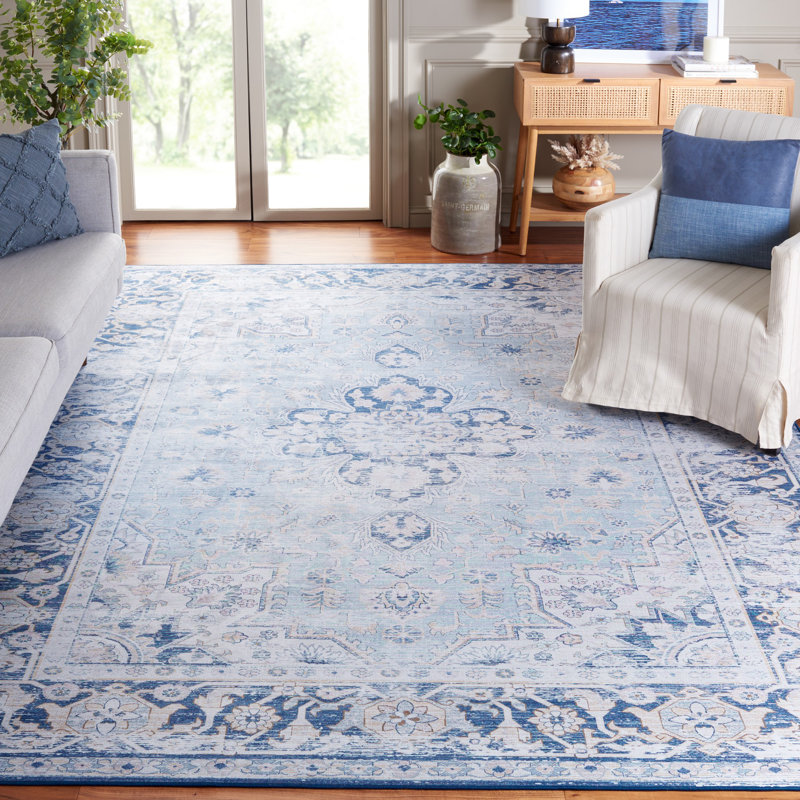Tapis bleu clair / bleu marine Ziebarth 147 M / W S / R, Rectangle 8 pi x 10 pi