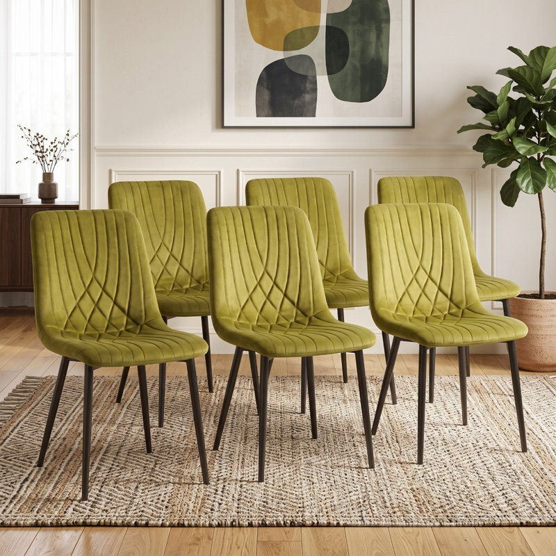 Modern Set of 6 Olive Velvet Tufted Dining Chairs Set Kitchen Dining Room Chairs