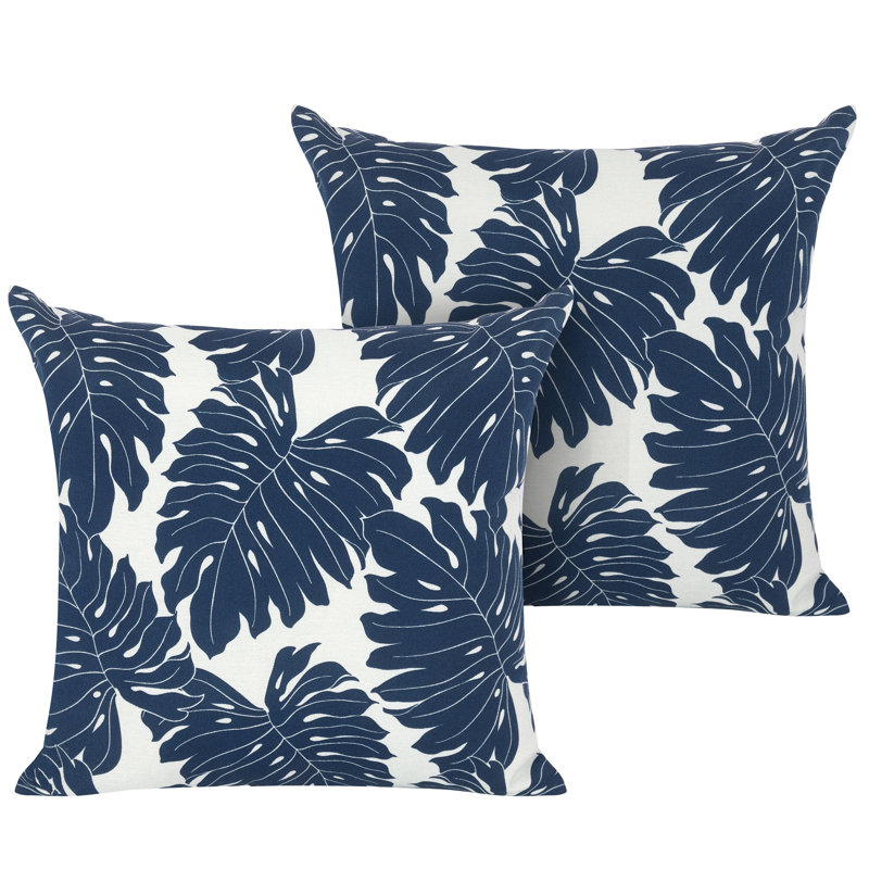 Outdoor Patio Throw Pillows 17.3’’ X 17.3’’ X 6.5’’ Set Of 2 Throw Pillows With Inners Outside Bench Chair Decorative Cushions For Swing Deep Seat Bed Couch Sofa Indoor Outdoor Pillows, Palm Leaf Pattern