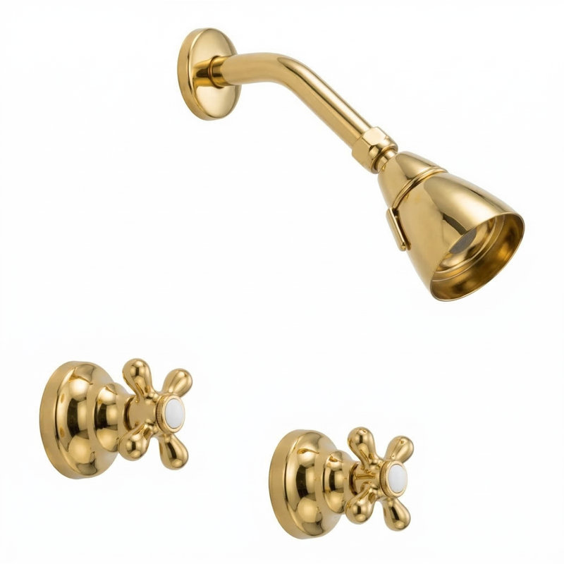 Rhine In-Wall Shower Set with Cross Handles by Strom Living, Supercoat Brass